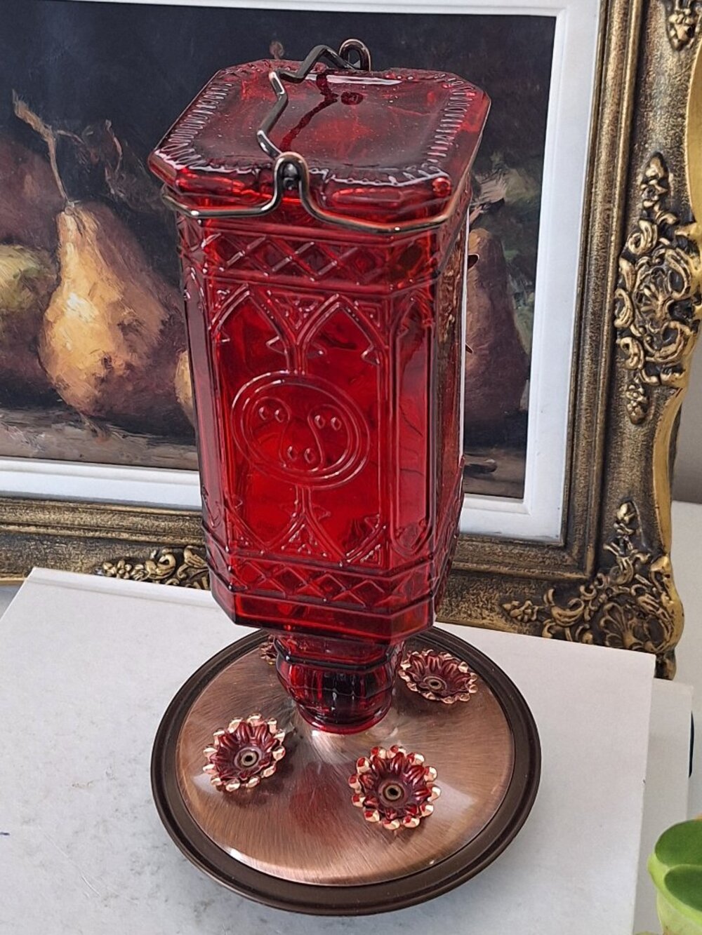 Glass vintage design humming bird feeder - New with tags copper color